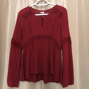 Hollister Red Blouse with Lace Details
